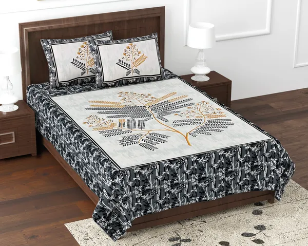 Black_Cotton_Botanical_Majesty_Double_Bedsheet_With_Pillow_Cover_70X100_Cm